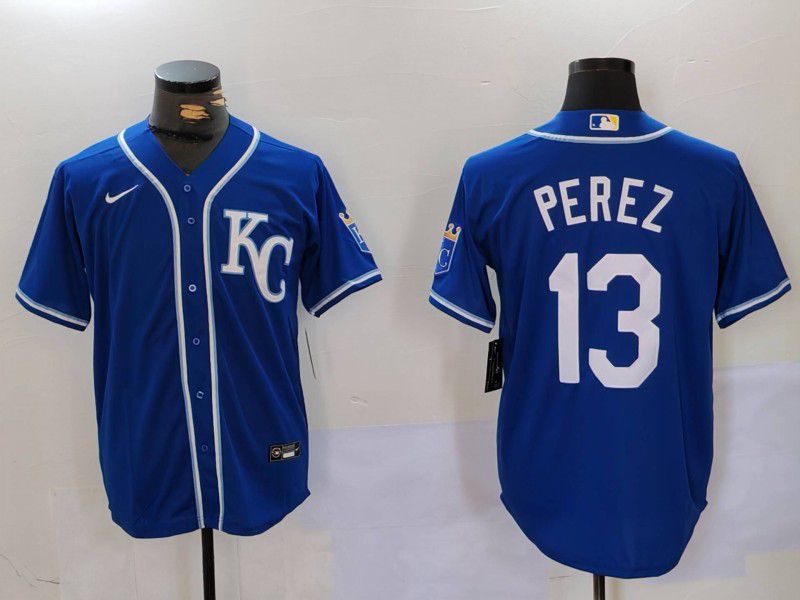 Men Kansas City Royals 13 Perez Blue Game 2024 Nike MLB Jersey style 2